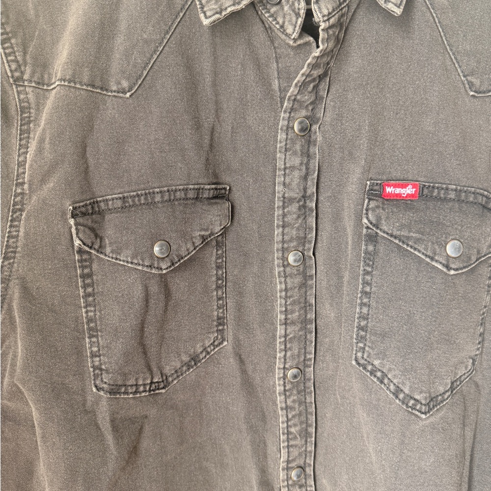Wrangler Charcoal Button-Up Denim Shirt - Picture 2 of 6
